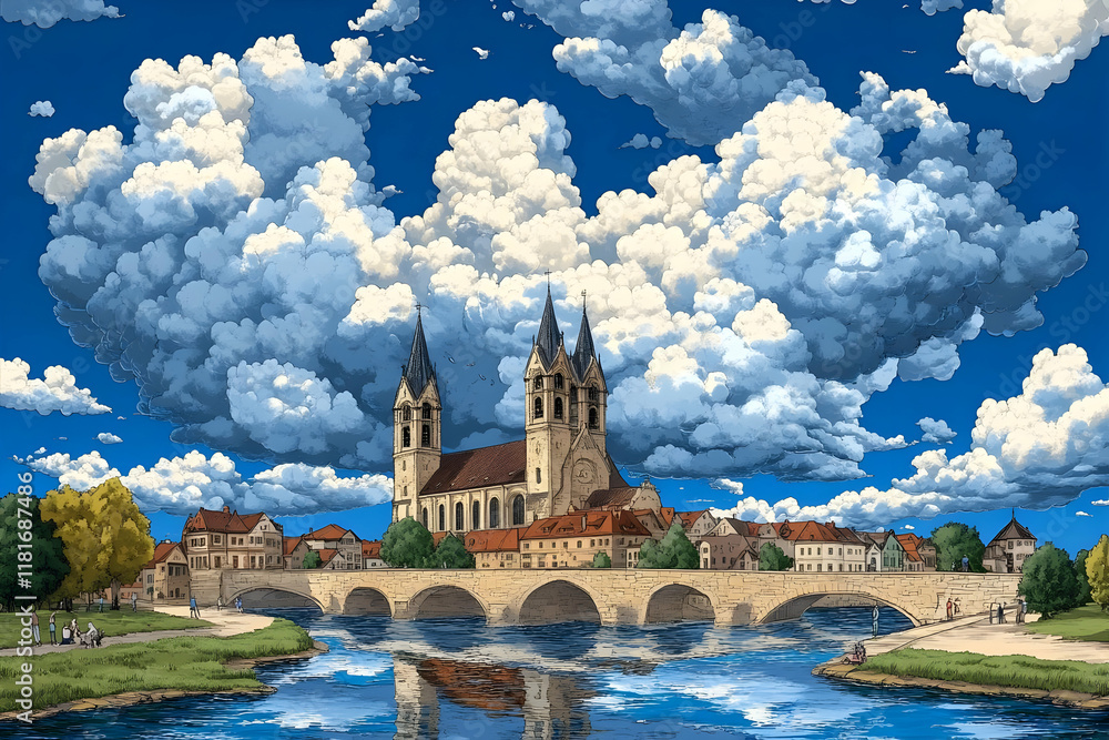 Fototapeta premium Charming Town Illustration