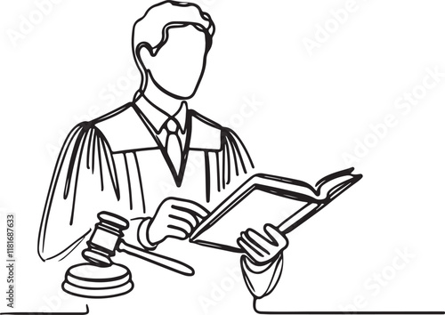 Judge Holding a Law Book in Line Drawing Style - Vector Artwork