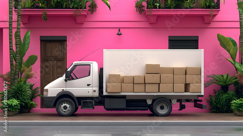 Delivery Truck Carries Boxe...