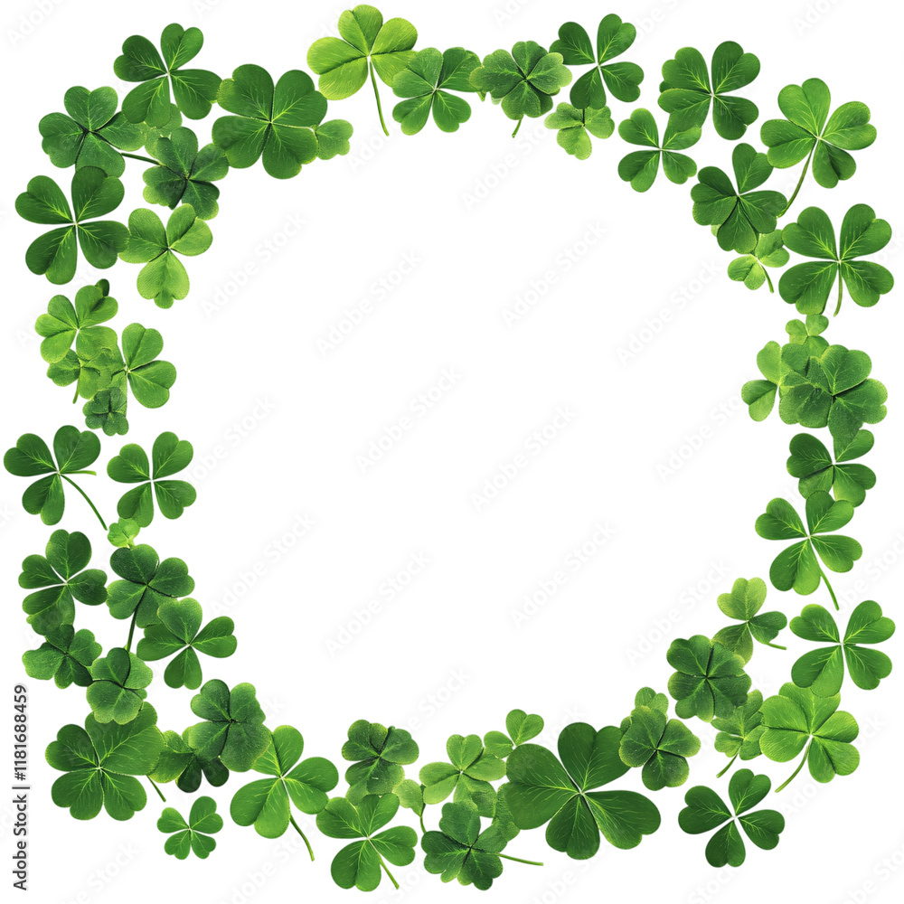 A square shaped clover leaf border for st Patrick day with text copy space in the middle on an isolated background A square shaped clover leaf border for st Patrick day with text copy space in the middle on an isolated background