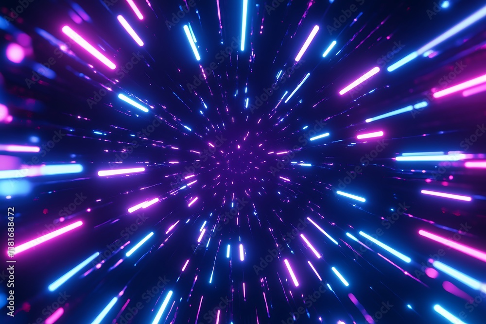 Fototapeta premium Abstract blue and purple light rays background with neon glowing lines, creating a speed motion effect, like a fast tunnel