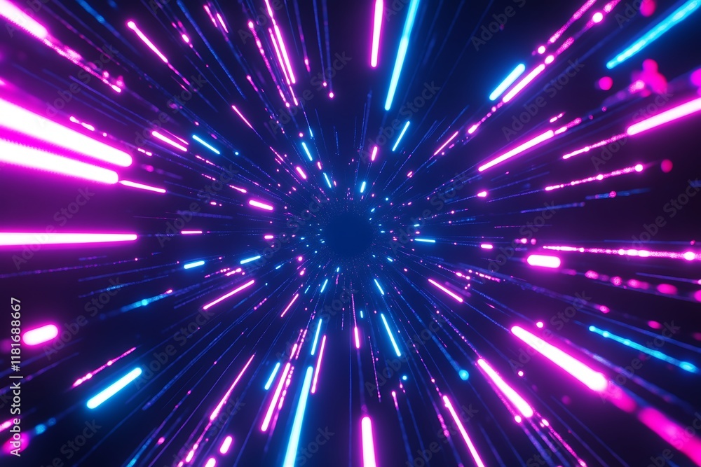 Abstract blue and purple light rays background with neon glowing lines, creating a speed motion effect, like a fast tunnel Abstract blue and purple light rays background with neon glowing lines, creating a speed motion effect, like a fast tunnel