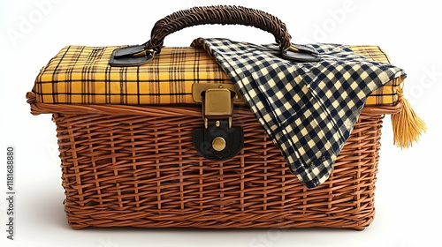 Wicker Basket Holds Plaid C...