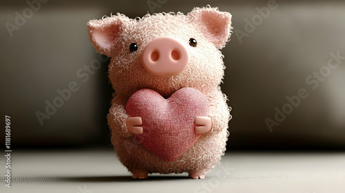 Cute Pig Holds Heart: Love,...