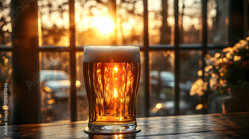 Golden Beer Glows in Sunset...