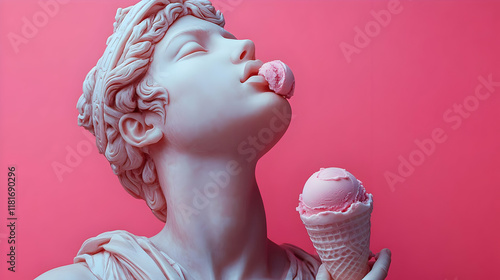 Statue Enjoys Pink Ice Crea...