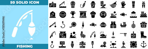 Fishing Solid Editable Icons set