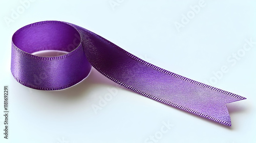 Purple Ribbon Lies on White...