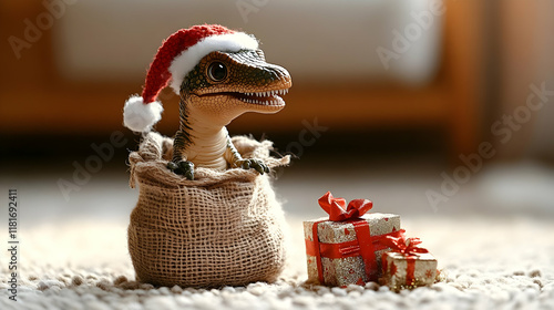Dinosaur Opens Christmas Gi...