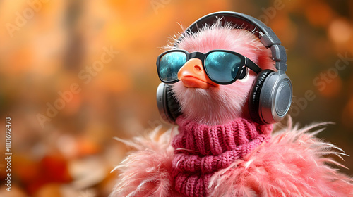 Pink Bird Enjoys Autumn Mus...
