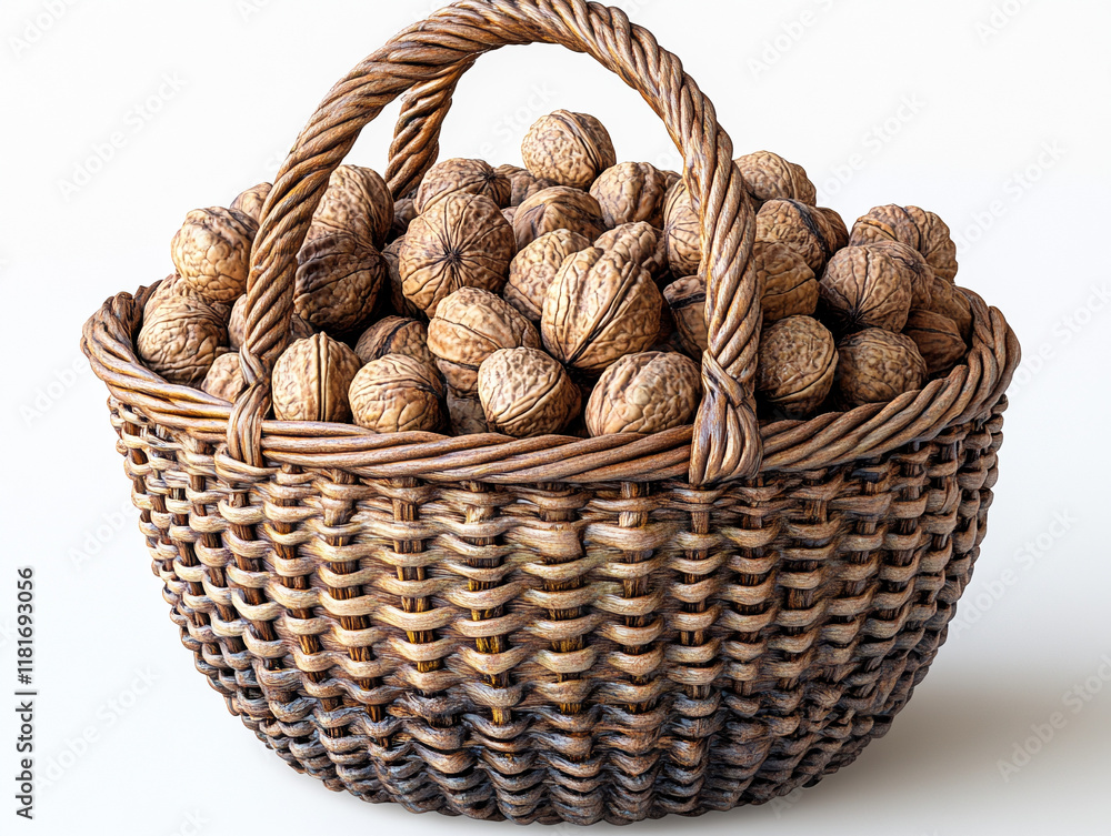 large basket with nuts on a white background close-up large basket with nuts on a white background close-up