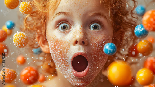 Child Amazed by Colorful Ca...