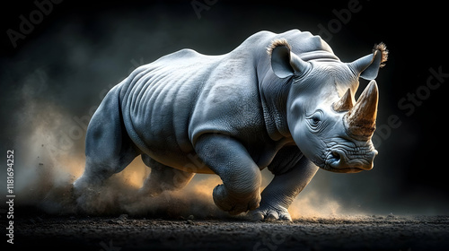 Rhino Charges with Dust Fly...