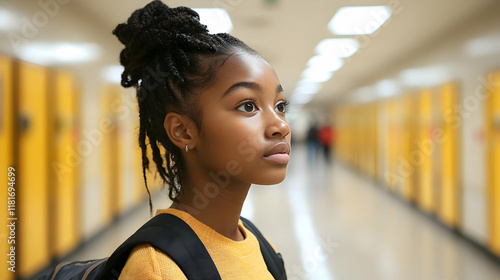 Student Walks School Hallwa...