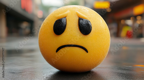 Sad Face Emoji Shows Disapp...