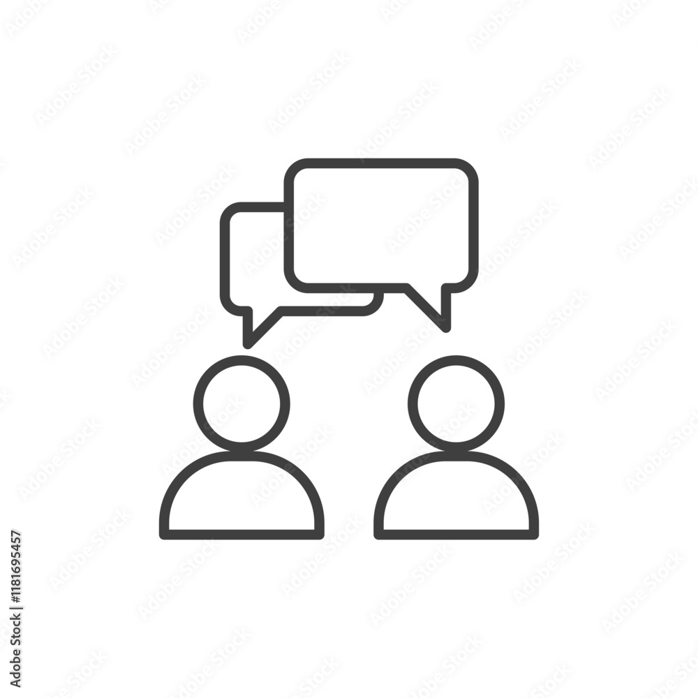 Talk icon. Simple outline style. People, two, person, 2, dialog, bubble, speech, pictogram, silhouette, chat, group concept. Thin line symbol. Vector illustration isolated. SVG Talk icon. Simple outline style. People, two, person, 2, dialog, bubble, speech, pictogram, silhouette, chat, group concept. Thin line symbol. Vector illustration isolated. SVG
