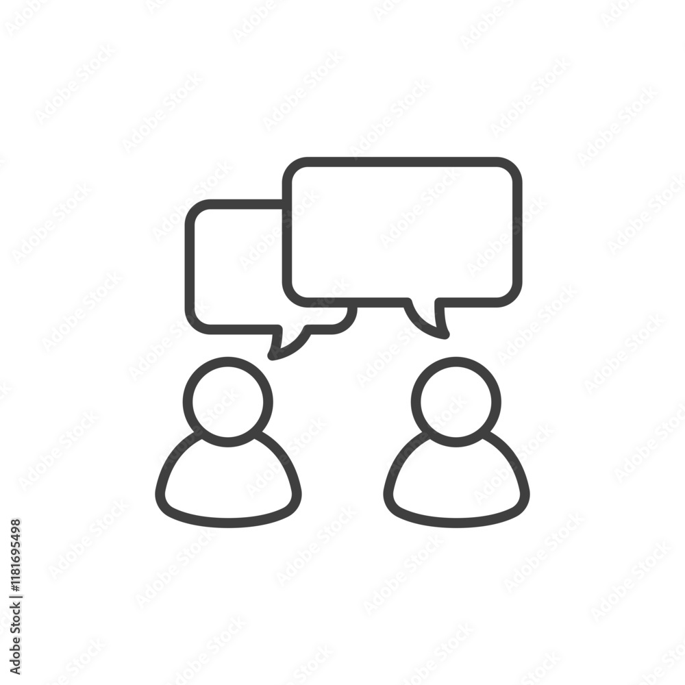 Talk icon. Simple outline style. People, two, person, 2, dialog, bubble, speech, pictogram, silhouette, chat, group concept. Thin line symbol. Vector illustration isolated. SVG Talk icon. Simple outline style. People, two, person, 2, dialog, bubble, speech, pictogram, silhouette, chat, group concept. Thin line symbol. Vector illustration isolated. SVG