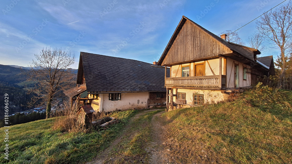 Alter Bergbauernhof in der Steiermark, Österreich . Old mountain farm in Styria, Austria Alter Bergbauernhof in der Steiermark, Österreich . Old mountain farm in Styria, Austria