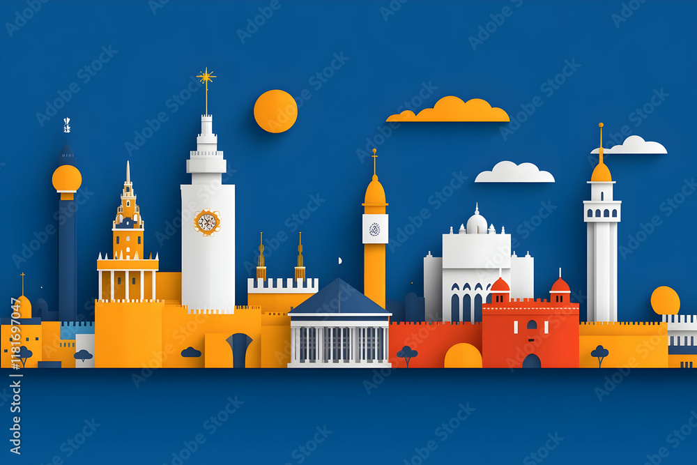 Cityscape Illustration, Buildings, Architecture Cityscape Illustration, Buildings, Architecture
