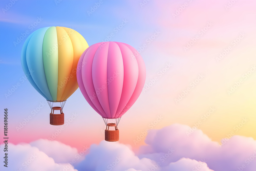 Naklejka premium Pastel Hot Air Balloons 3D Illustration