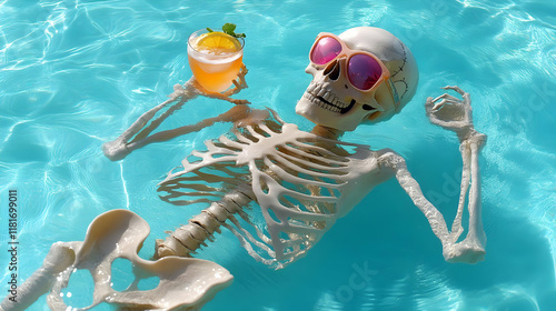 Skeleton Relaxes in Pool wi...