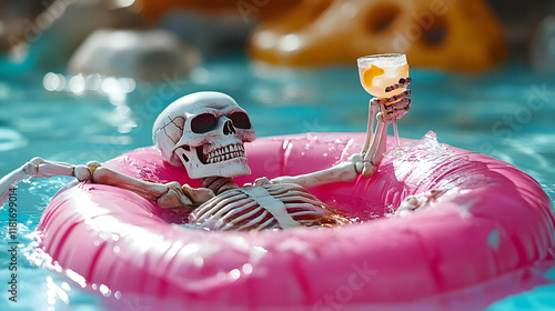 Skeleton Relaxes in Pool wi...
