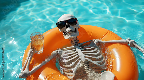 Skeleton Relaxes in Pool wi...