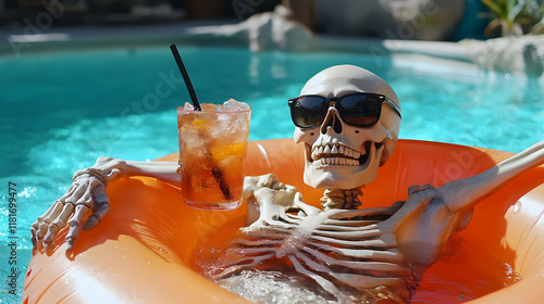 Skeleton Relaxes in Pool wi...