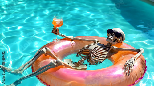Skeleton Relaxes in Pool wi...