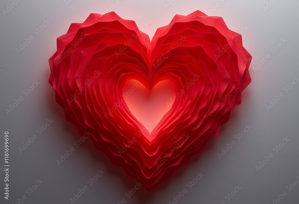 Layered red paper heart with petals. Layered red paper heart with petals.