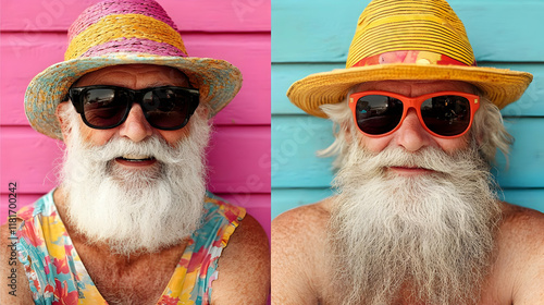 Senior Man Wears Hat and Su...