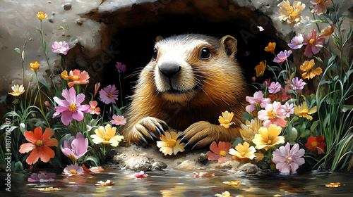 Groundhog Rests by Stream, ...