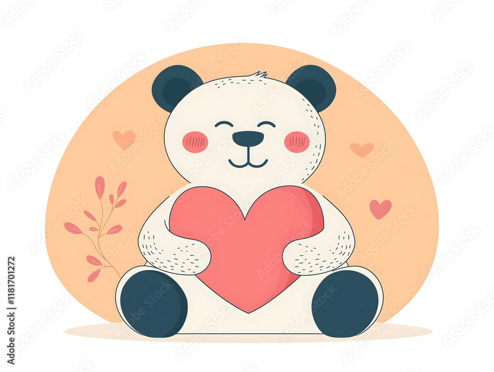 A cute, cartoon panda holding a heart, surrounded by small hearts, creating a warm and loving atmosphere. A cute, cartoon panda holding a heart, surrounded by small hearts, creating a warm and loving atmosphere.