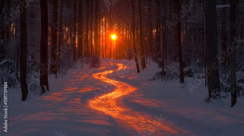 Snowy Forest Path Glows at ...