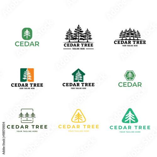 Set of Cedar pine tree icon nature organic environment icon symbol illustration.