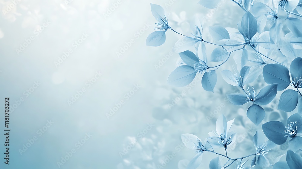 Delicate Blue Flowers and Leaves Softly Blurred Background Delicate Blue Flowers and Leaves Softly Blurred Background
