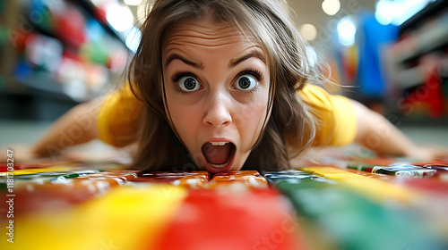 Woman Amazed by Colorful Su...