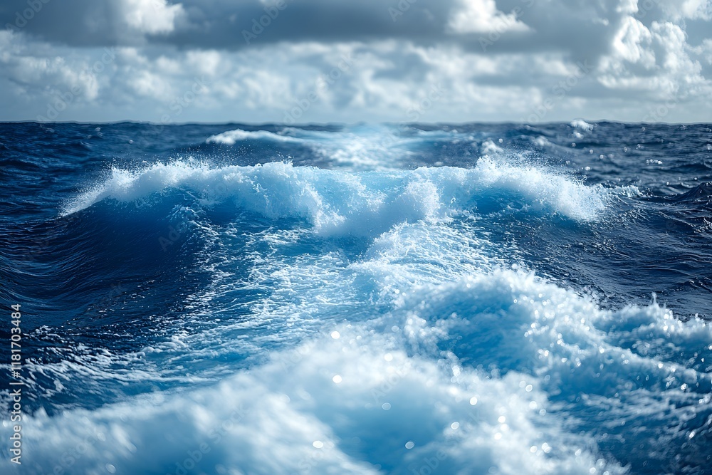 Dramatic Ocean Waves Under Cloudy Skies for Nautical and Seascape Design Dramatic Ocean Waves Under Cloudy Skies for Nautical and Seascape Design