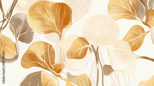 Golden Leaf Art: Exquisite Botanical Print for Modern Decor