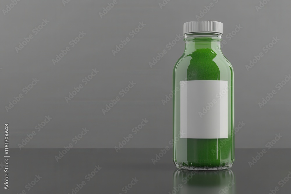 Obraz premium Fresh Juice Bottle on Reflective Surface with Gray Background