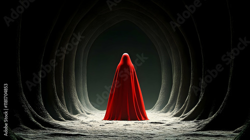 Red Hooded Figure Stands in...