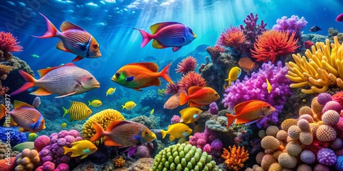 Wallpaper Mural Vibrant Underwater Coral Reef Scene with Colorful Fish Torontodigital.ca