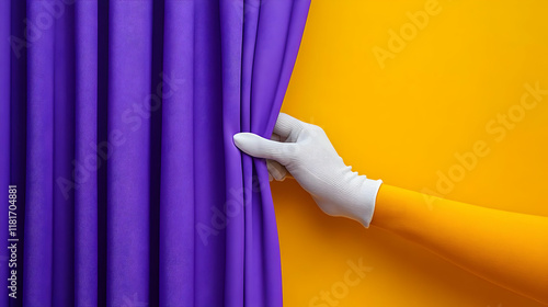 Hand Opens Purple Curtain o...