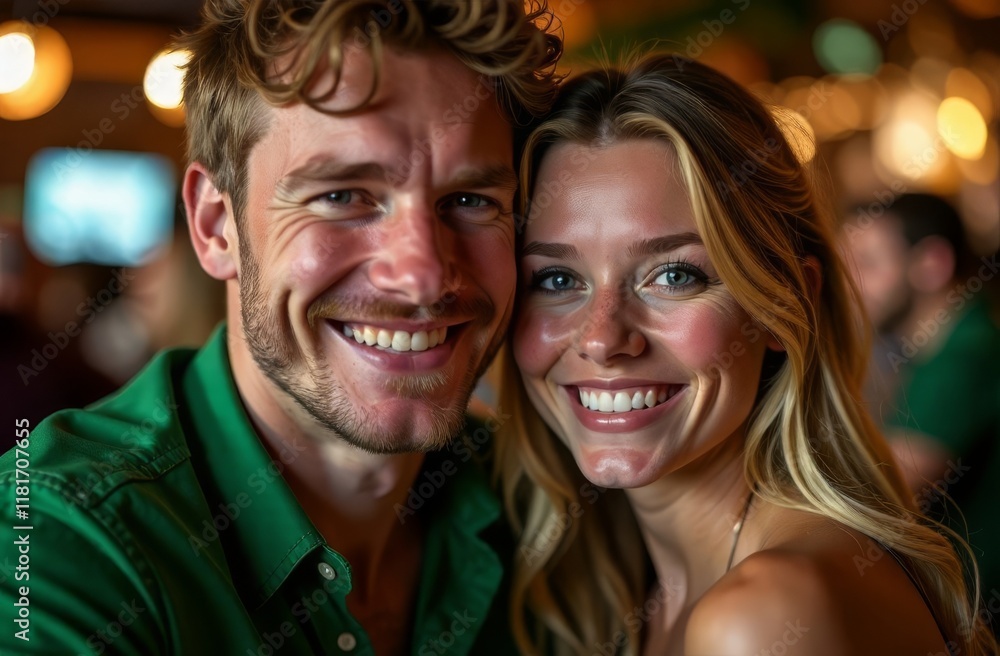 Charming man and girlfriend having fun in a bar on St. Patrick's Day