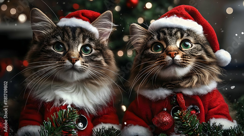 Christmas Kittens Wear Sant...