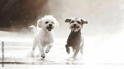 Two Dogs Run and Play on th...