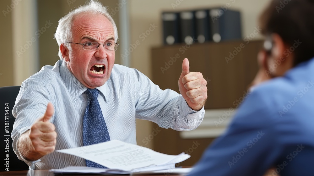 Fototapeta premium A frustrated man gestures angrily during a conversation, emphasizing his point.