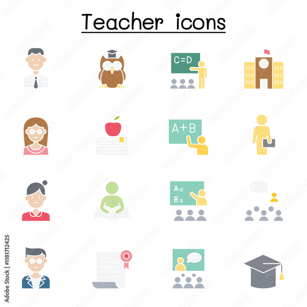 Teacher icon set in thin line style Teacher icon set in thin line style
