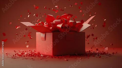 Red Gift Box Opens with Fal...