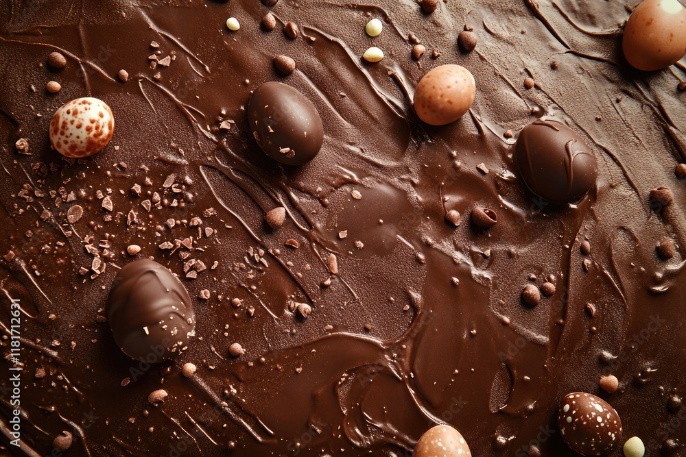 Delicious chocolate dessert topped with assorted candies, showcasing rich textures and flavors perfect for celebrations and gatherings Delicious chocolate dessert topped with assorted candies, showcasing rich textures and flavors perfect for celebrations and gatherings
